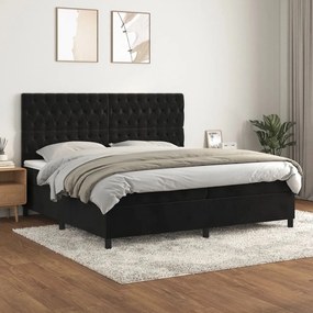 vidaXL Κρεβάτι Boxspring με Στρώμα Μαύρο 200x200 εκ. Βελούδινο