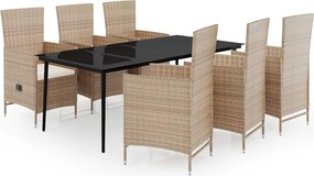 vidaXL Σετ Τραπεζαρίας Κήπου 7 Τεμαχίων Μπεζ με Μαξιλάρια