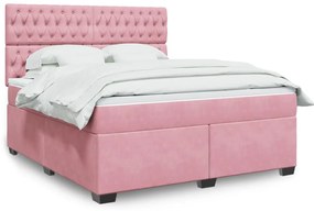 vidaXL Κρεβάτι Boxspring με Στρώμα Ροζ 180x200 εκ. Βελούδινο