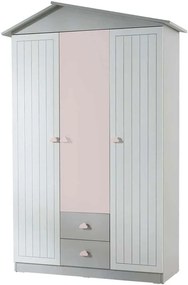 Ντουλάπα Παιδική Τρίφυλλη Ayder 842PRB1108 130x57x204cm Pink-Grey Τρίφυλλη