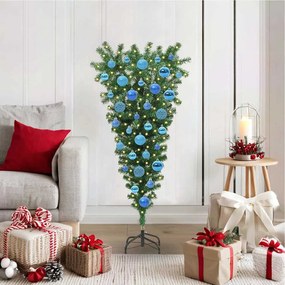 vidaXL Αναποδογυρισμένο τεχνητό Χριστουγεννιάτικο δέντρο με σετ μπάλες