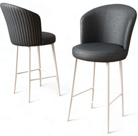 Σκαμπό Μπαρ Uras (Σετ 4Τμχ) 240CHR1286 46x40x107cm Anthracite-White Μέταλλο,Τεχνόδερμα