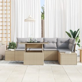 vidaXL Σετ 6 Τεμαχίων Καναπέ Κήπου με Μαξιλάρια Μπεζ Πολυ Ρατάν
