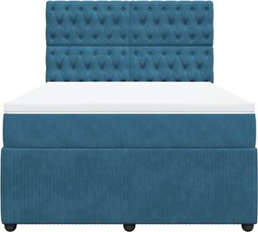 vidaXL Κρεβάτι Boxspring με Στρώμα Μπλε 160x200 εκ. Βελούδινο