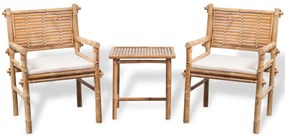 vidaXL Σετ Επίπλων Bistro 3 Τεμαχίων από Μπαμπού με Μαξιλάρια