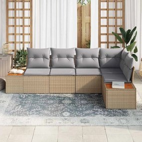 vidaXL Σετ Καναπέ Κήπου με μαξιλάρι 5 pcs Μπεζ Πολυ ράταν