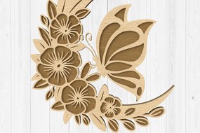 Σετ των 2 Intra απο ξύλο plywood 3mm-4mm πάχος Butterfly Moon Floral  κοπή Δίασταση 30x20 cm INTRAFABR-112745122
