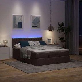 VidaXL Οθωμανικό κρεβάτι με στρώμα & LEDs Σκούρο καφέ 140x200cm ύφασμα