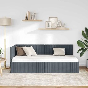 vidaXL Κρεβάτι Γωνίας με κεφαλάρι Σκούρο γκρι 90 x 200 cm Βελούδο