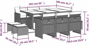 vidaXL Σετ Τραπεζαρίας Κήπου 11 Τεμαχίων Γκρι Συνθ. Ρατάν με Μαξιλάρια