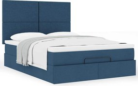 vidaXL Οθωμανικό κρεβάτι με στρώμα μπλε 140x190cm ύφασμα