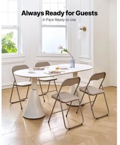 VEVOR 4 Pack Folding Chairs Portable Leather Chairs with Padded Cushion Khaki