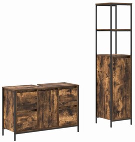 Σετ Επίπλων Μπάνιου με συρτάρι 2 pcs Φουσκωτό δρυς και Μαύρο