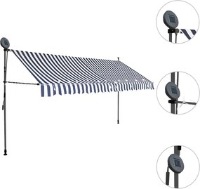 vidaXL Τέντα Συρόμενη Χειροκίνητη με LED Μπλε / Λευκό 350 εκ.