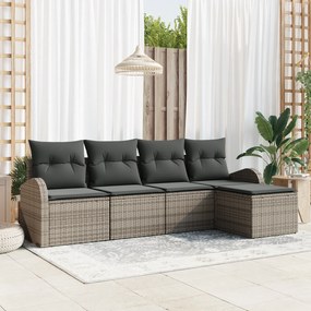 vidaXL Σετ 5 Τεμαχίων Καναπέ Κήπου με Μαξιλάρια Γκρι Πολυ Ρατάν