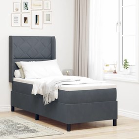 vidaXL Κρεβάτι Box Spring με Στρώμα & LED Σκούρο Γκρι 80x200 εκ. Βελούδο