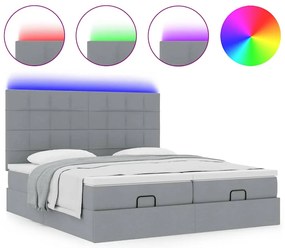 vidaXL Οθωμανικό κρεβάτι με στρώματα & LEDs Ανοιχτό γκρι ύφασμα