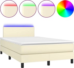 vidaXL Κρεβάτι Boxspring με Στρώμα &amp; LED Κρεμ 120x200 εκ. Συνθ. Δέρμα