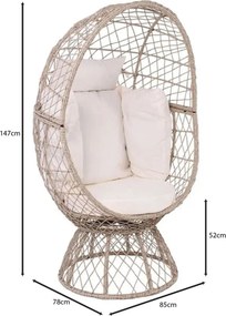 CROWN Πολυθρόνα Egg, Wicker Μπεζ, Μαξιλάρι Άσπρο   1τμχ