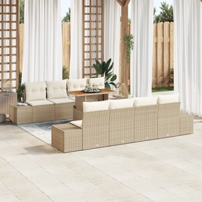 vidaXL Σετ Εξωτερικής Διατροφής 9 Τεμαχίων με Μαξιλάρια σε Μπεζ Πολυ Ράττανα Acacia