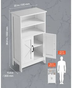 VEVOR Wooden Bathroom Floor Cabinet Storage with Adjustable Shelf 2 Doors White
