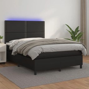 Κρεβάτι Boxspring με Στρώμα &amp; LED Μαύρο 140x190 εκ. Συνθ. Δέρμα