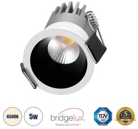 GloboStar® MICRO-S 60234 Χωνευτό LED Spot Downlight TrimLess Φ4cm 5W 650lm 38° AC 220-240V IP20 Φ4 x Υ5.9cm - Στρόγγυλο - Λευκό με Μαύρο Κάτοπτρο - Φυσικό Λευκό 4500K - Bridgelux COB - 5 Years Warranty