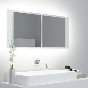 Ντουλάπι Μπάνιου με Καθρέφτη &amp; LED Γυαλιστερό Λευκό Ακρυλικός - Λευκό