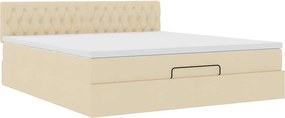 vidaXL Οθωμανικό κρεβάτι με στρώμα &amp; LEDs Cream 160x200cm ύφασμα