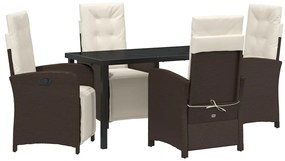 vidaXL Σέτ φαγητού για κήπο με μαξιλάρι 5 pcs Καφέ συνθετικό ρατάν