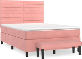 vidaXL Κρεβάτι Boxspring με Στρώμα Ροζ 140x200 εκ. Βελούδινο