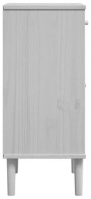 Κομοδίνο SENJA Λευκό Όψη Ρατάν 40x35x80εκ από Μασίφ Ξύλο Πεύκου - Λευκό