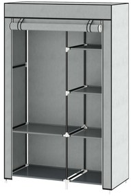 HOMCOM Υφασμάτινη ντουλάπα, λύση αποθήκευσης, 6 ράφια, 1 ράγα ρούχων, Γκρι