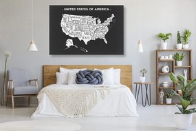 Εικόνα εκπαιδευτικού χάρτη από φελλό των ΗΠΑ σε ασπρόμαυρο - 90x60