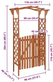 vidaXL Αψίδα Κήπου με Πόρτα 116 x 40 x 204 εκ. από Μασίφ Ξύλο Ελάτης