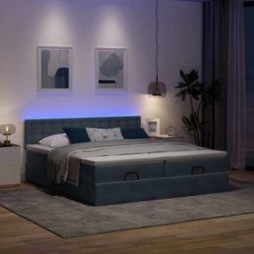 vidaXL Οθωμανικό κρεβάτι με στρώματα &amp; LEDs Σκούρο γκρι Βελούδο