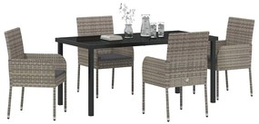 vidaXL Σέτ φαγητού για κήπο με μαξιλάρι 5 pcs Γκρι Πολυ ράταν