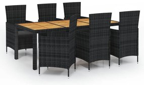 vidaXL Σετ Τραπεζαρίας Εξ. Χώρου 7 τεμ. Μαύρο Συνθ. Ρατάν με Μαξιλάρια