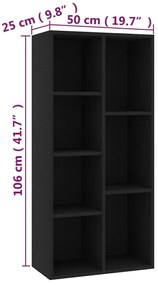 Βιβλιοθήκη Μαύρη 50 x 25 x 106 εκ. από Μοριοσανίδα - Μαύρο