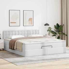 vidaXL Οθωμανικό κρεβάτι με στρώμα Λευκό 180x200cm Faux Leather