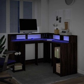 vidaXL Γραφείο με LED Καφέ δρυς 130x130x91 εκ. Επεξεργ. Ξύλο