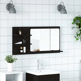 vidaXL Ντουλάπι Καθρέφτη Μπάνιου Μαύρο Δρυς 90x11x45 εκ. από Τεχνητό Ξύλο
