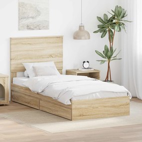 vidaXL Κρεβάτι Αποθήκης Δρύς Sonoma 90 x 190 cm Επεξεργασμένο Ξύλο