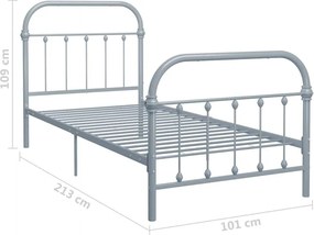 vidaXL Πλαίσιο Κρεβατιού Γκρι 90 x 200 εκ. Μεταλλικό