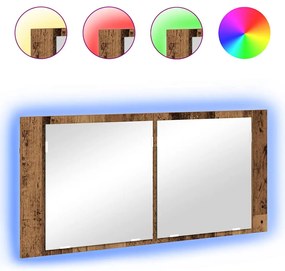 vidaXL Καθρέφτης LED Ντουλάπι Παλιό Ξύλο 100x12x45 cm