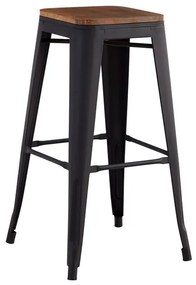 RELIX Wood Σκαμπό Bar, Μέταλλο Βαφή Μαύρο Extra Matte Κάθισμα Dark Oak, Στοιβαζόμενο 42x42 H.76cm Ε5190W,1W