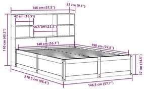 Σκελετός Κρεβατιού Χωρίς Στρώμα 140x190 εκ Μασίφ Ξύλο Πεύκου - Καφέ