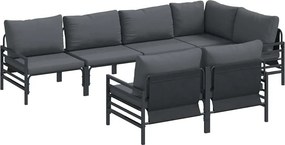 vidaXL Σετ Καναπέ Κήπου με μαξιλάρι 7 pcs Μαύρο Ατσάλι