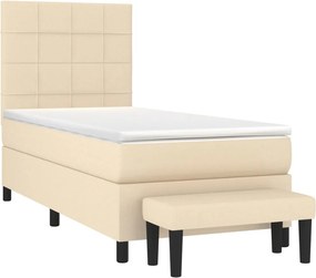 vidaXL Κρεβάτι Boxspring με Στρώμα Κρεμ 90x190 εκ.Υφασμάτινο