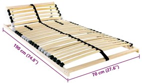 vidaXL Βάση κρεβατιού με λάμες Καφέ 70 x 190 cm Στερεό Ξύλο Μηλιάς